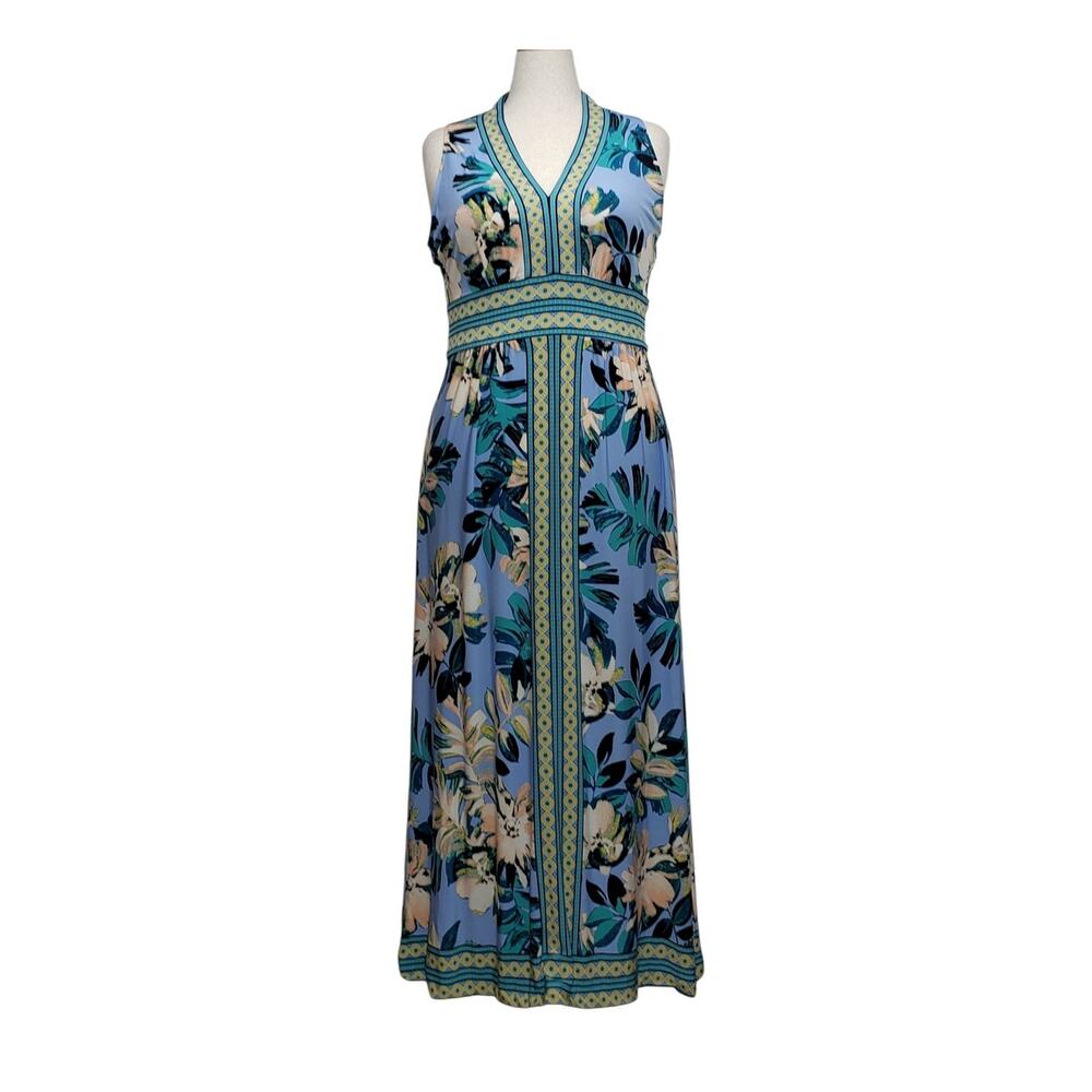 London Times Womens Size 12 Multicolor Floral Geometric Maxi Dress Sleeveless